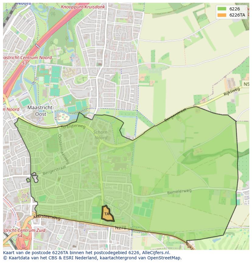 Afbeelding van het postcodegebied 6226 TA op de kaart.
