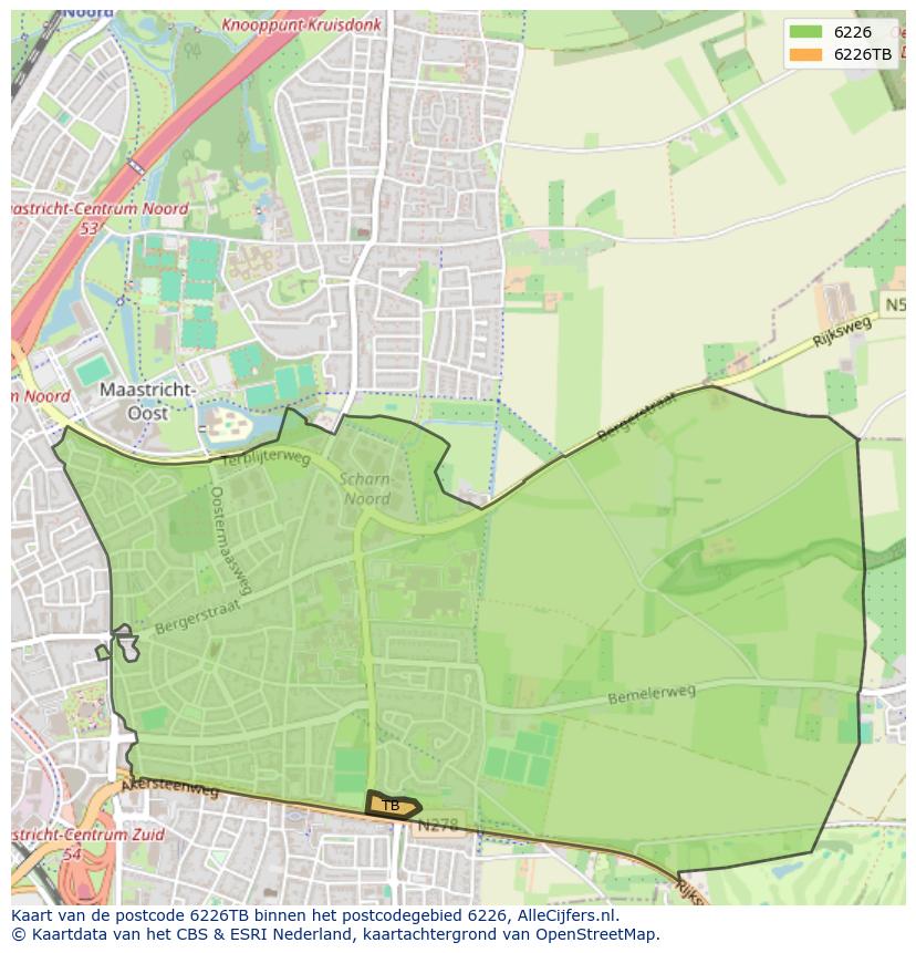 Afbeelding van het postcodegebied 6226 TB op de kaart.
