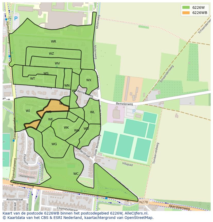 Afbeelding van het postcodegebied 6226 WB op de kaart.