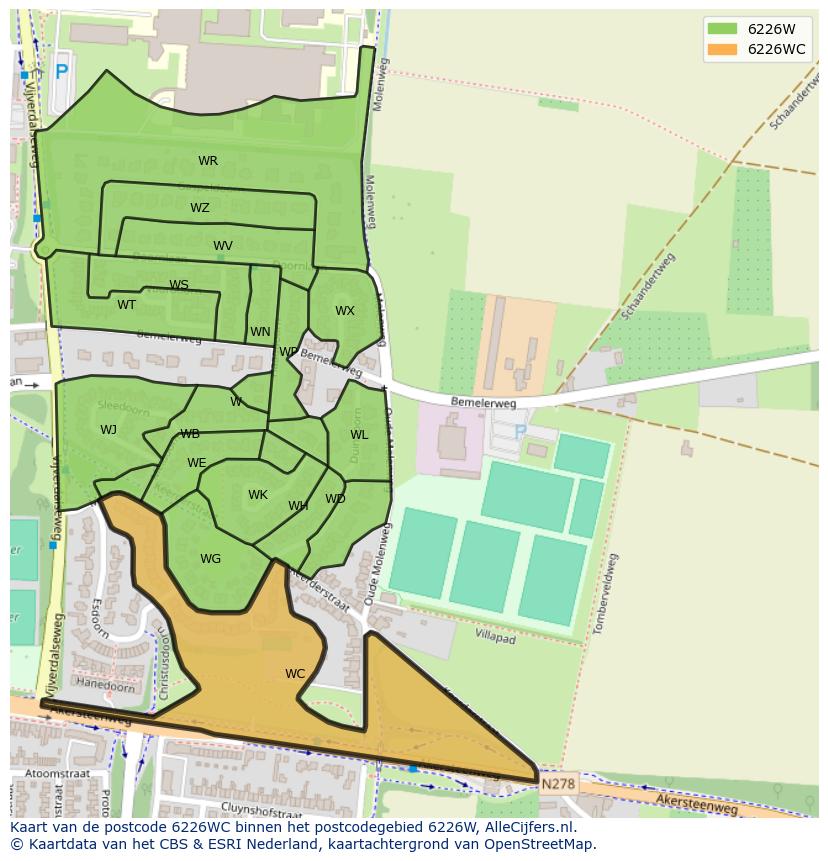 Afbeelding van het postcodegebied 6226 WC op de kaart.