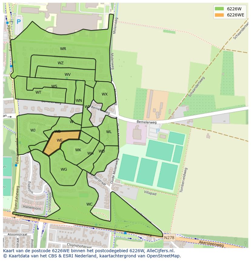 Afbeelding van het postcodegebied 6226 WE op de kaart.