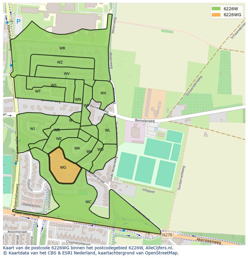 Afbeelding van het postcodegebied 6226 WG op de kaart.