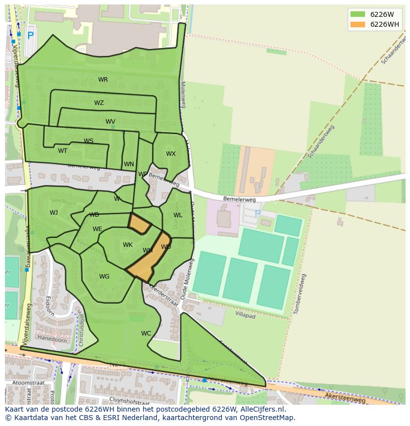 Afbeelding van het postcodegebied 6226 WH op de kaart.