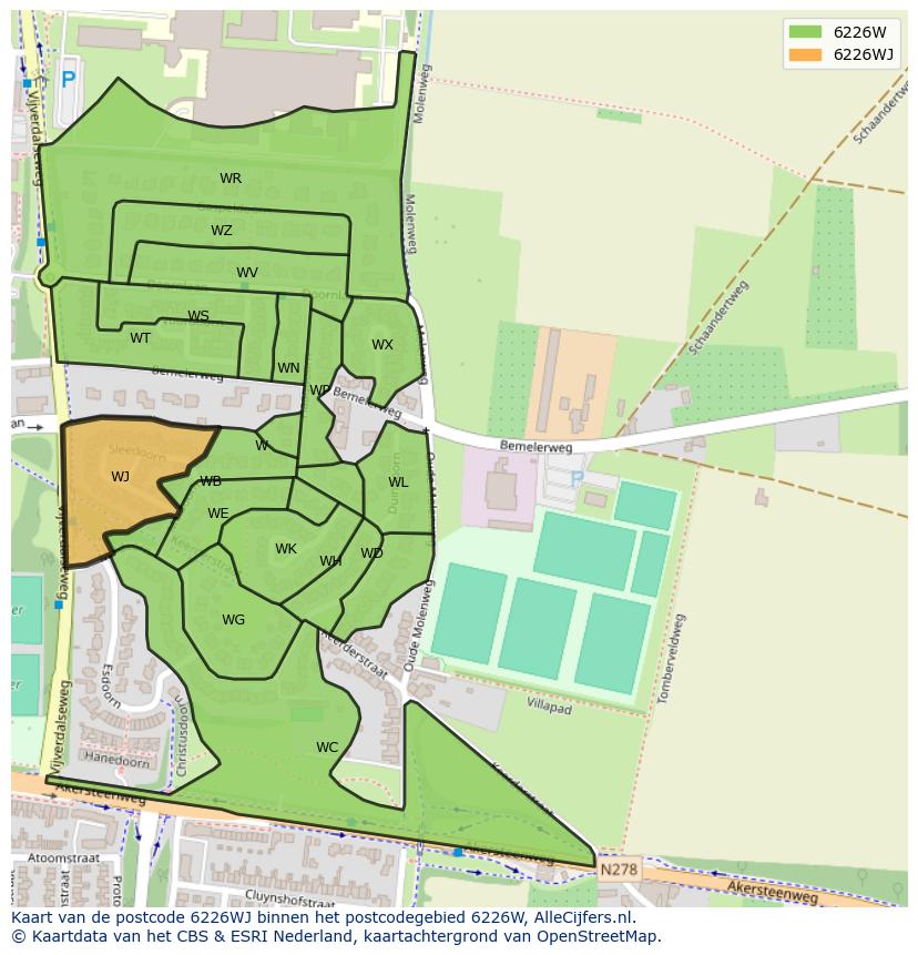 Afbeelding van het postcodegebied 6226 WJ op de kaart.