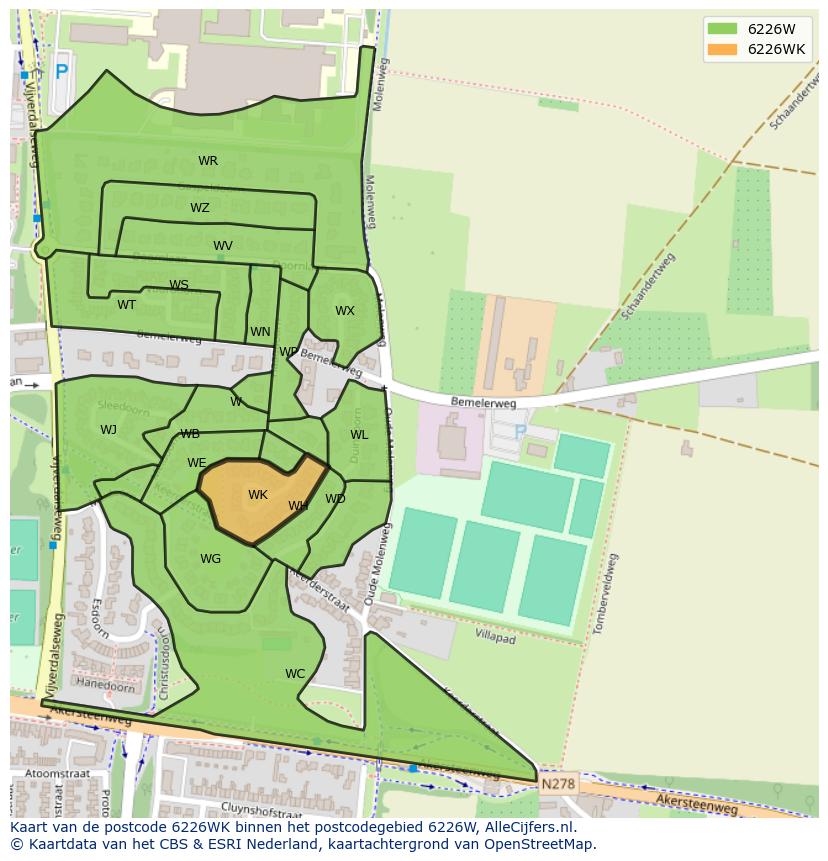 Afbeelding van het postcodegebied 6226 WK op de kaart.