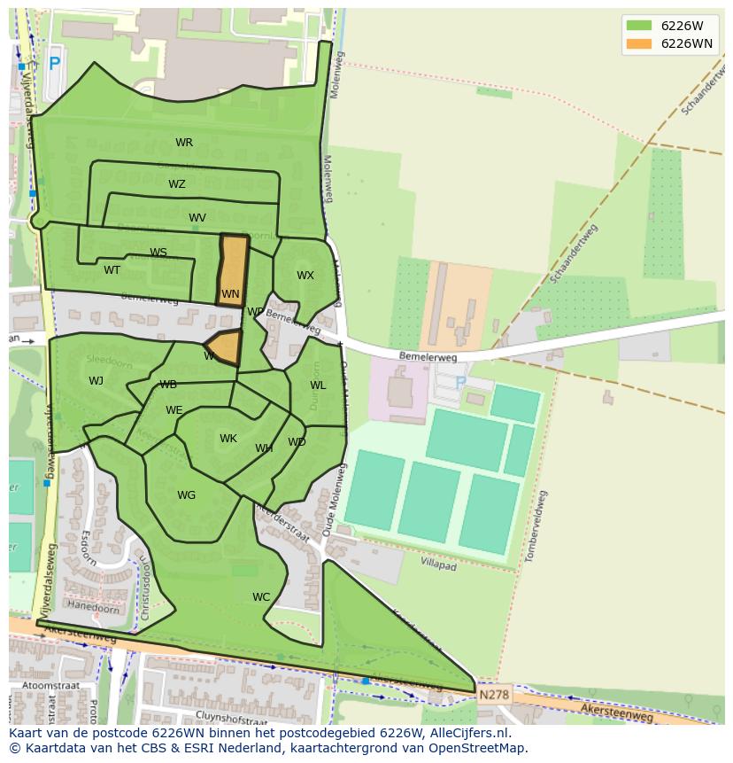 Afbeelding van het postcodegebied 6226 WN op de kaart.