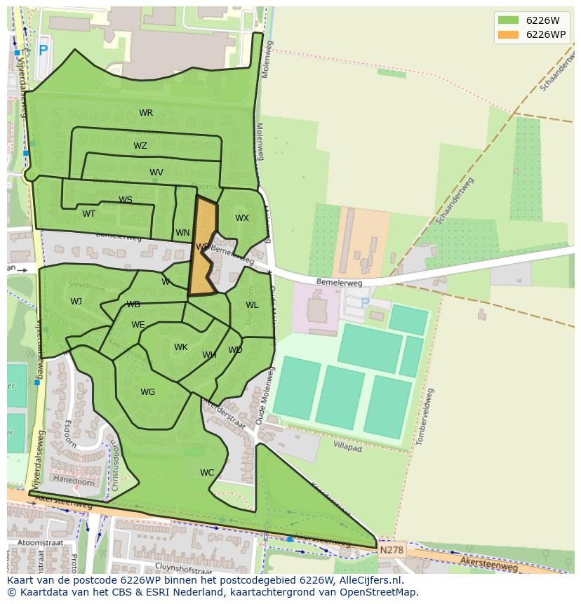 Afbeelding van het postcodegebied 6226 WP op de kaart.