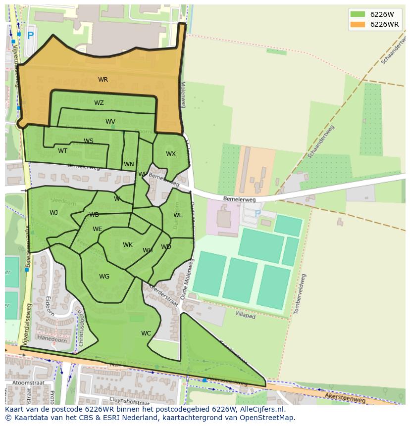 Afbeelding van het postcodegebied 6226 WR op de kaart.