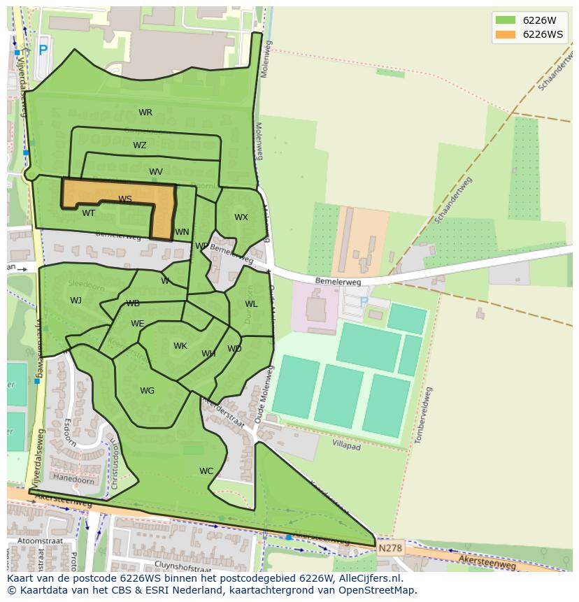 Afbeelding van het postcodegebied 6226 WS op de kaart.