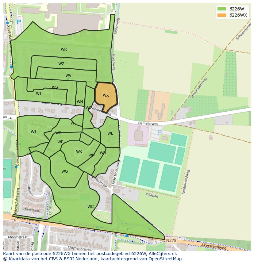 Afbeelding van het postcodegebied 6226 WX op de kaart.