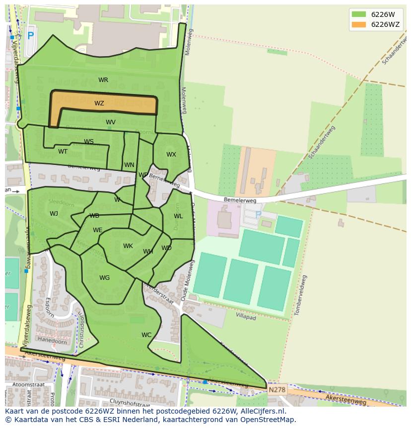 Afbeelding van het postcodegebied 6226 WZ op de kaart.