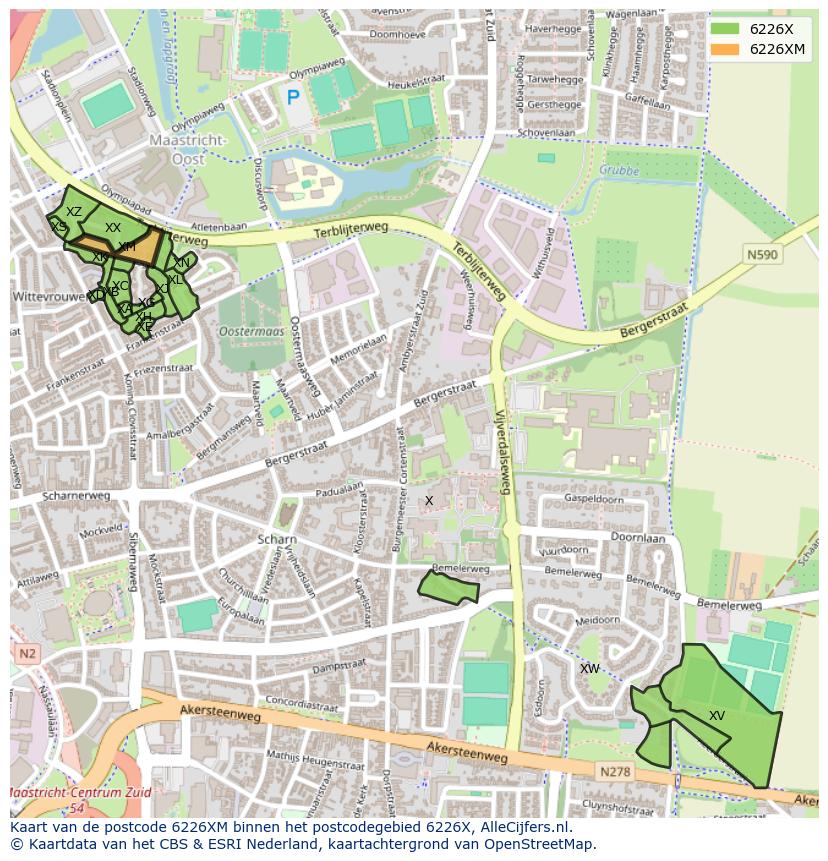 Afbeelding van het postcodegebied 6226 XM op de kaart.