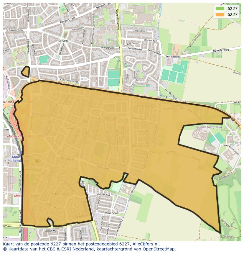 Afbeelding van het postcodegebied 6227 op de kaart.