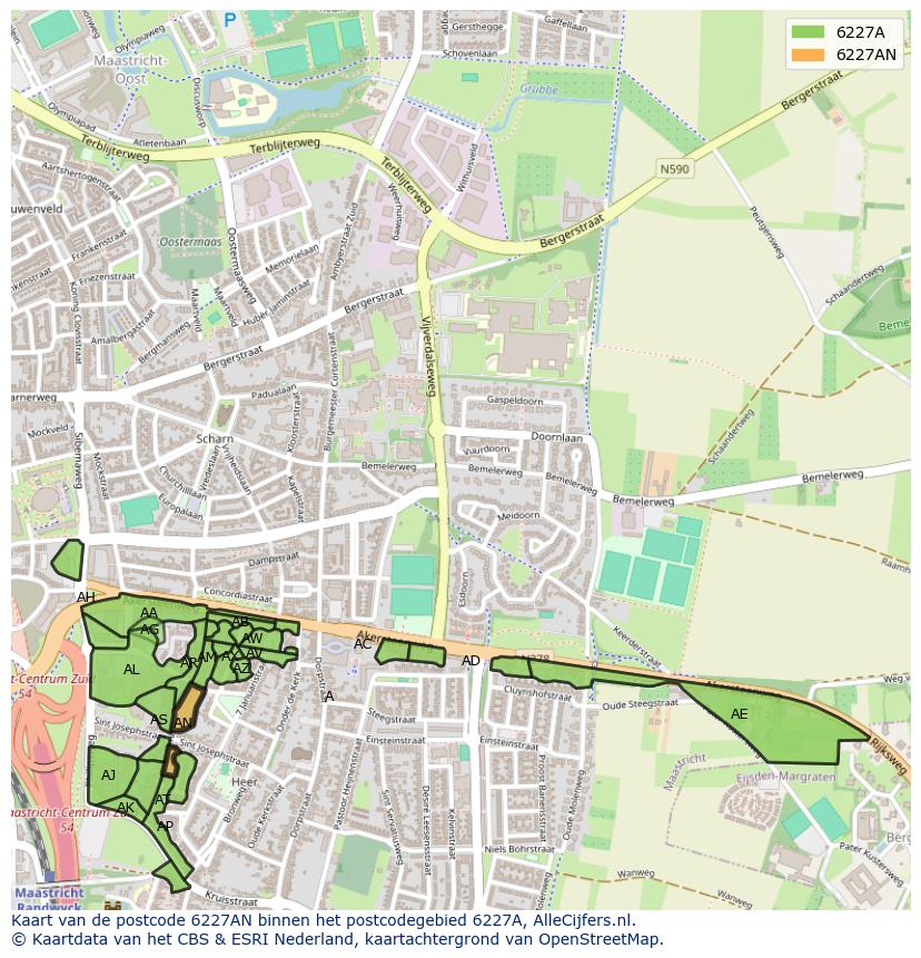 Afbeelding van het postcodegebied 6227 AN op de kaart.
