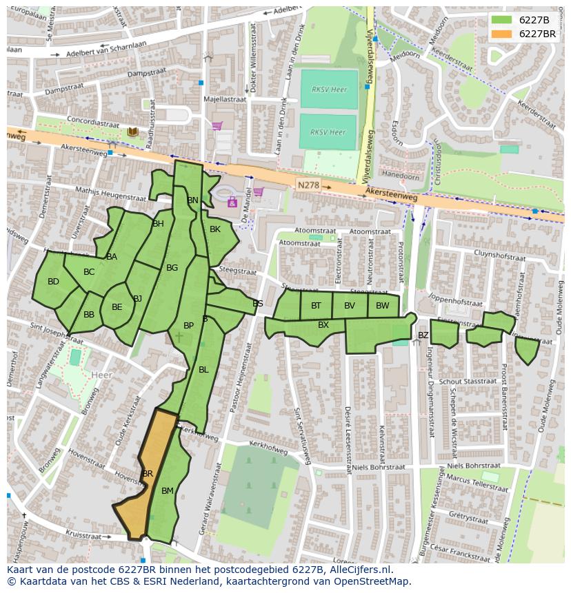 Afbeelding van het postcodegebied 6227 BR op de kaart.