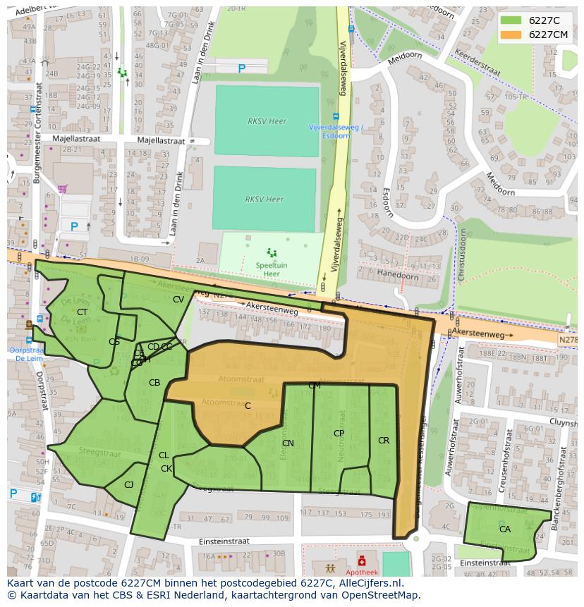 Afbeelding van het postcodegebied 6227 CM op de kaart.