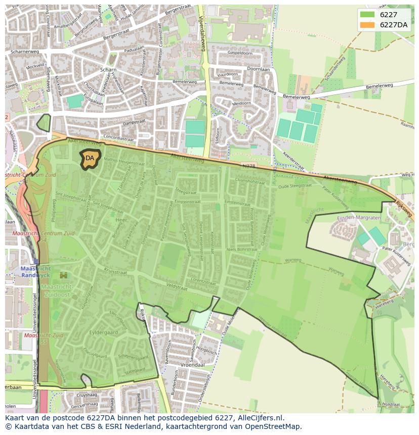 Afbeelding van het postcodegebied 6227 DA op de kaart.