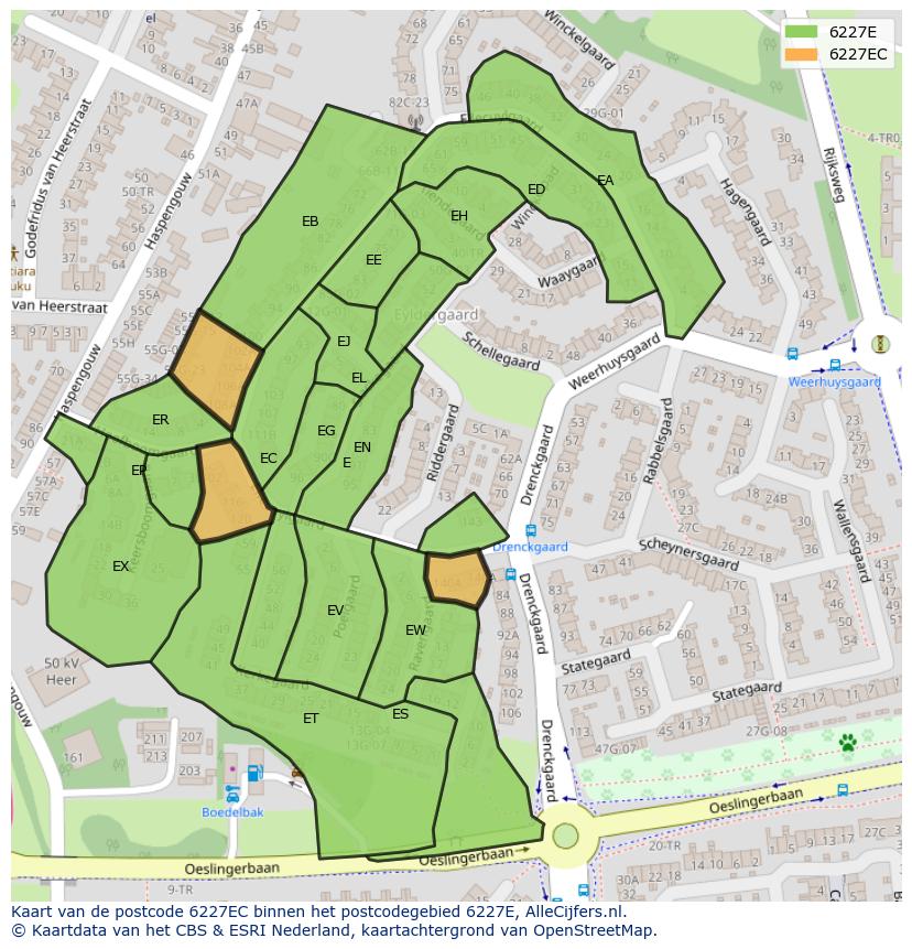 Afbeelding van het postcodegebied 6227 EC op de kaart.