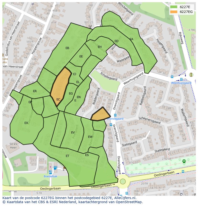 Afbeelding van het postcodegebied 6227 EG op de kaart.