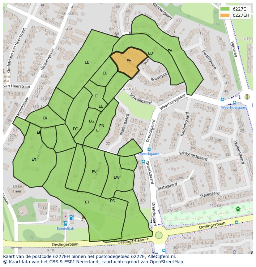 Afbeelding van het postcodegebied 6227 EH op de kaart.