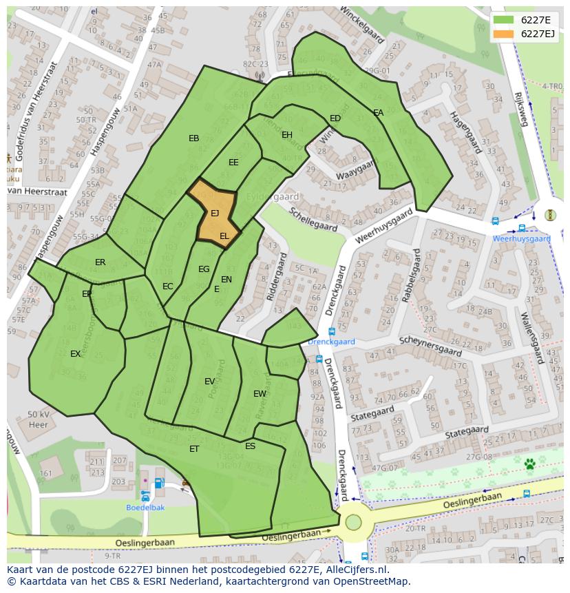 Afbeelding van het postcodegebied 6227 EJ op de kaart.