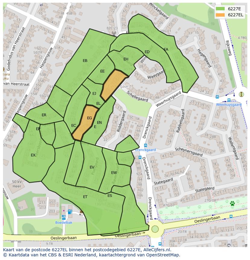 Afbeelding van het postcodegebied 6227 EL op de kaart.