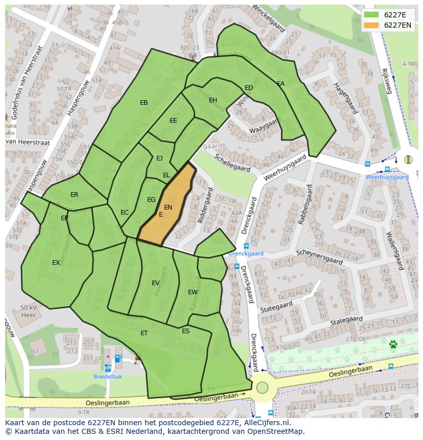 Afbeelding van het postcodegebied 6227 EN op de kaart.