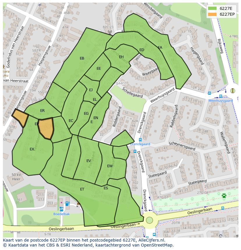 Afbeelding van het postcodegebied 6227 EP op de kaart.