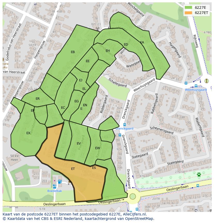 Afbeelding van het postcodegebied 6227 ET op de kaart.