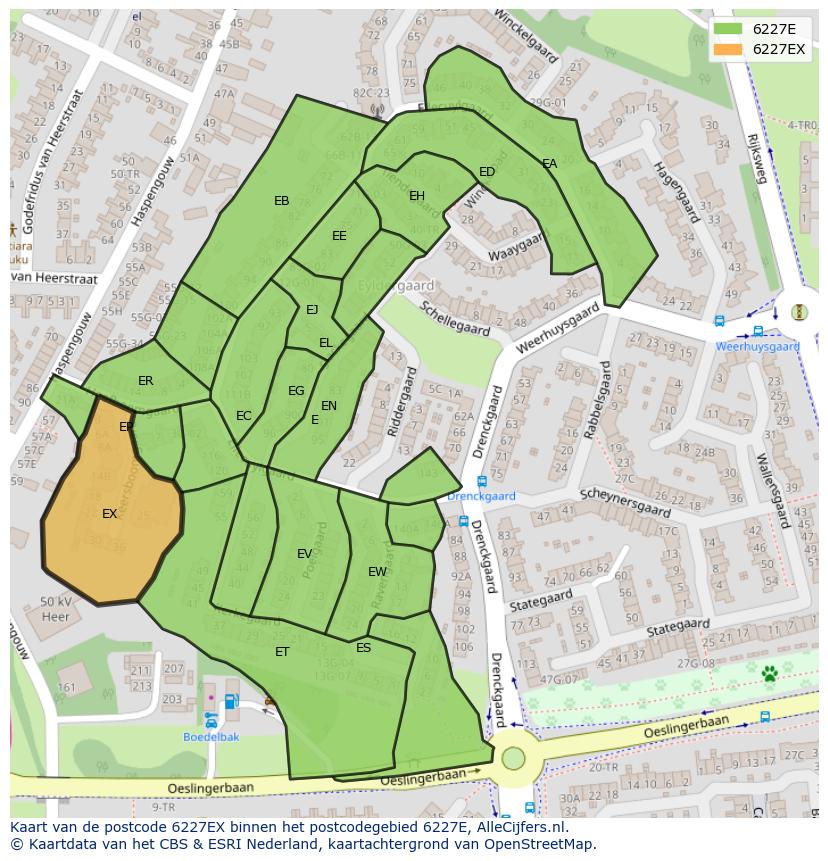 Afbeelding van het postcodegebied 6227 EX op de kaart.