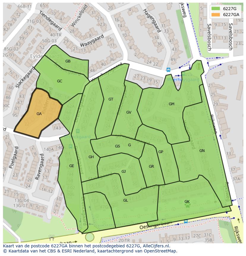 Afbeelding van het postcodegebied 6227 GA op de kaart.