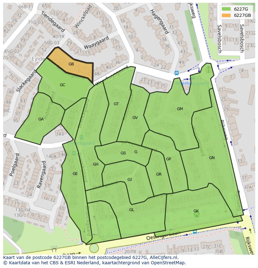 Afbeelding van het postcodegebied 6227 GB op de kaart.