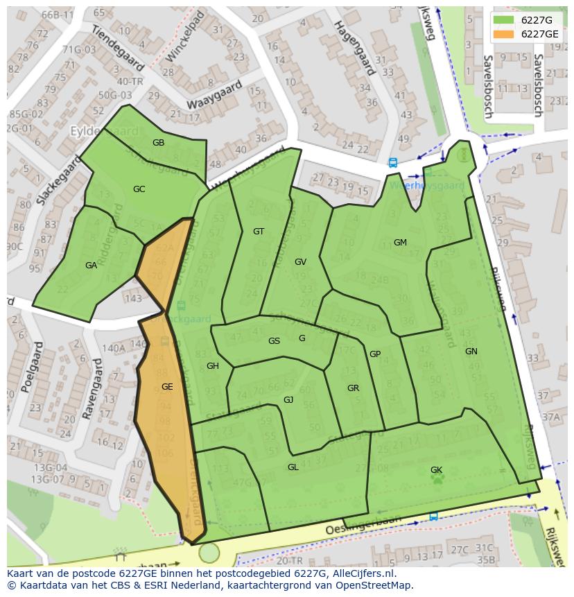 Afbeelding van het postcodegebied 6227 GE op de kaart.