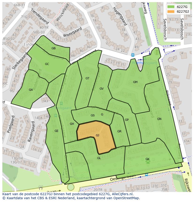 Afbeelding van het postcodegebied 6227 GJ op de kaart.