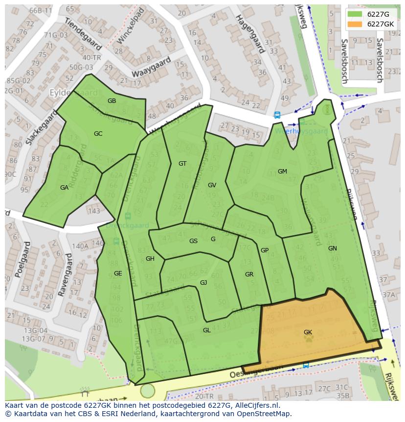 Afbeelding van het postcodegebied 6227 GK op de kaart.