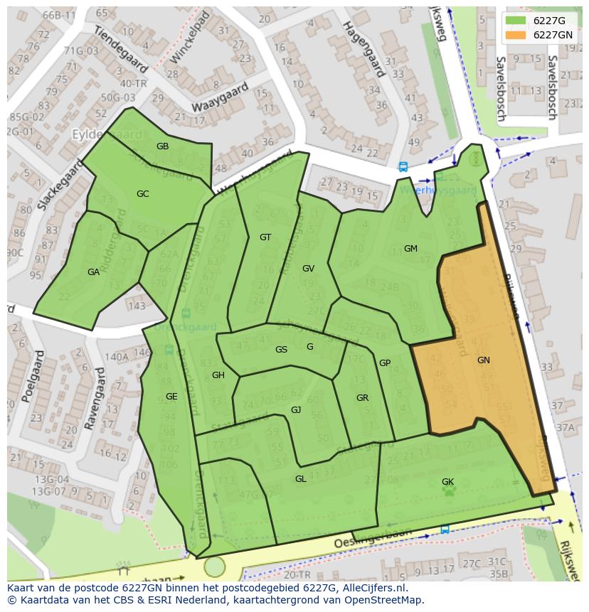 Afbeelding van het postcodegebied 6227 GN op de kaart.