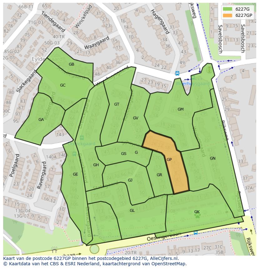 Afbeelding van het postcodegebied 6227 GP op de kaart.