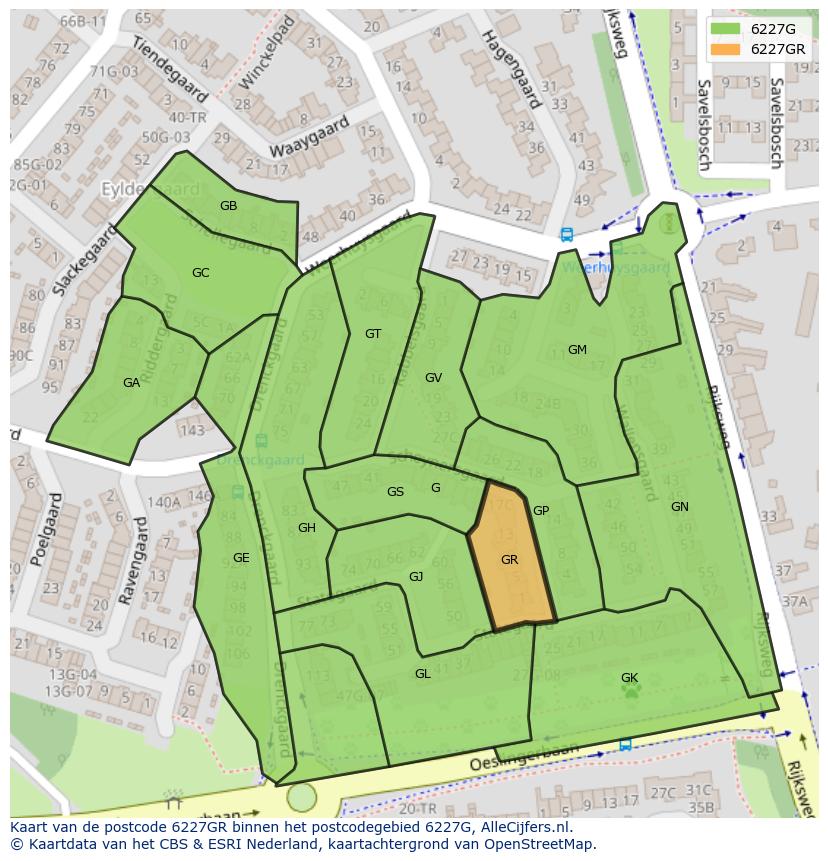Afbeelding van het postcodegebied 6227 GR op de kaart.