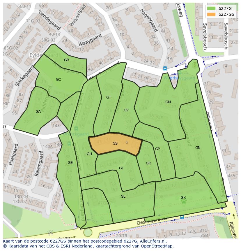 Afbeelding van het postcodegebied 6227 GS op de kaart.