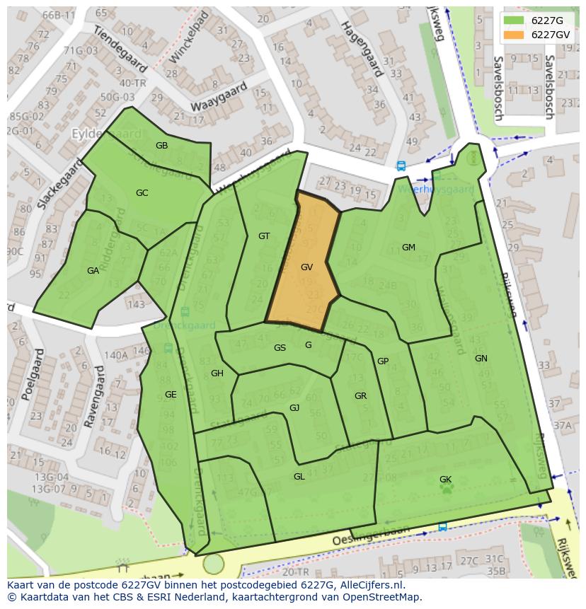 Afbeelding van het postcodegebied 6227 GV op de kaart.