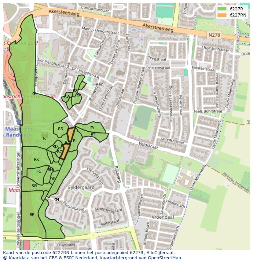 Afbeelding van het postcodegebied 6227 RN op de kaart.