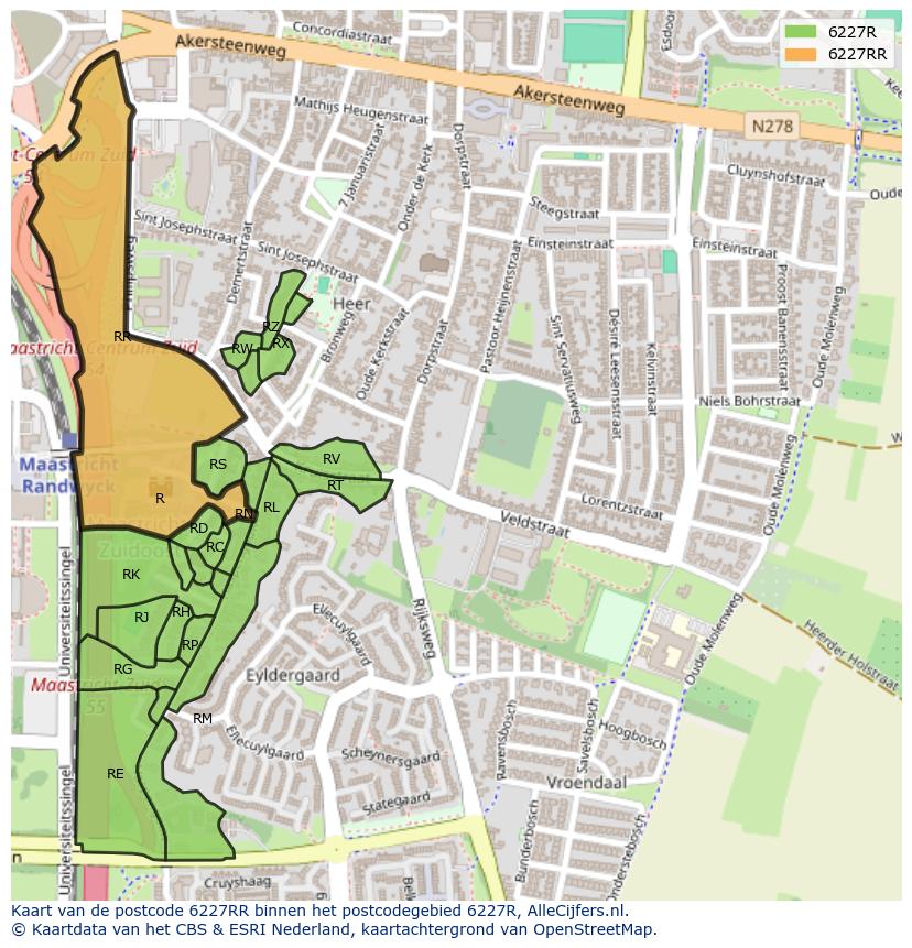 Afbeelding van het postcodegebied 6227 RR op de kaart.