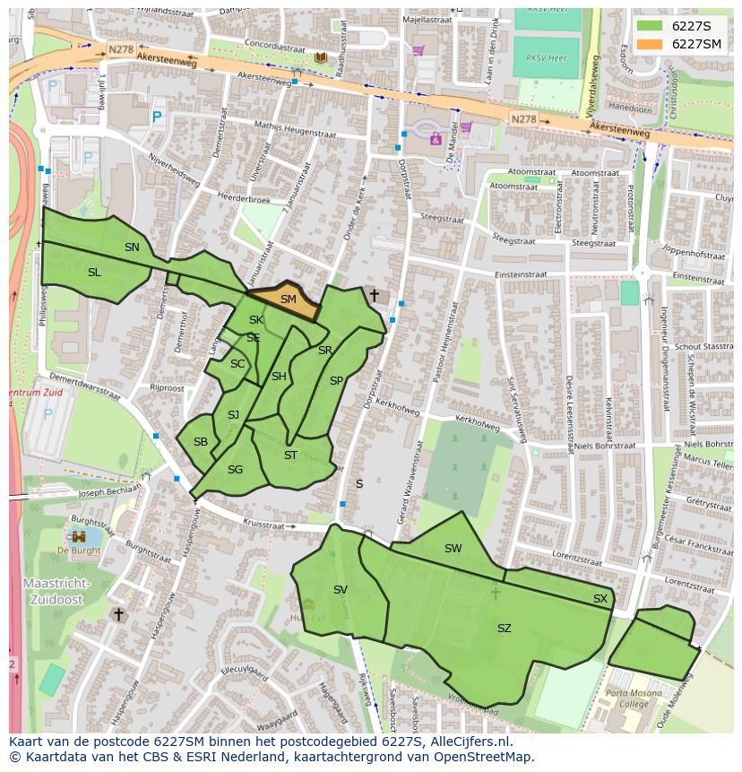 Afbeelding van het postcodegebied 6227 SM op de kaart.