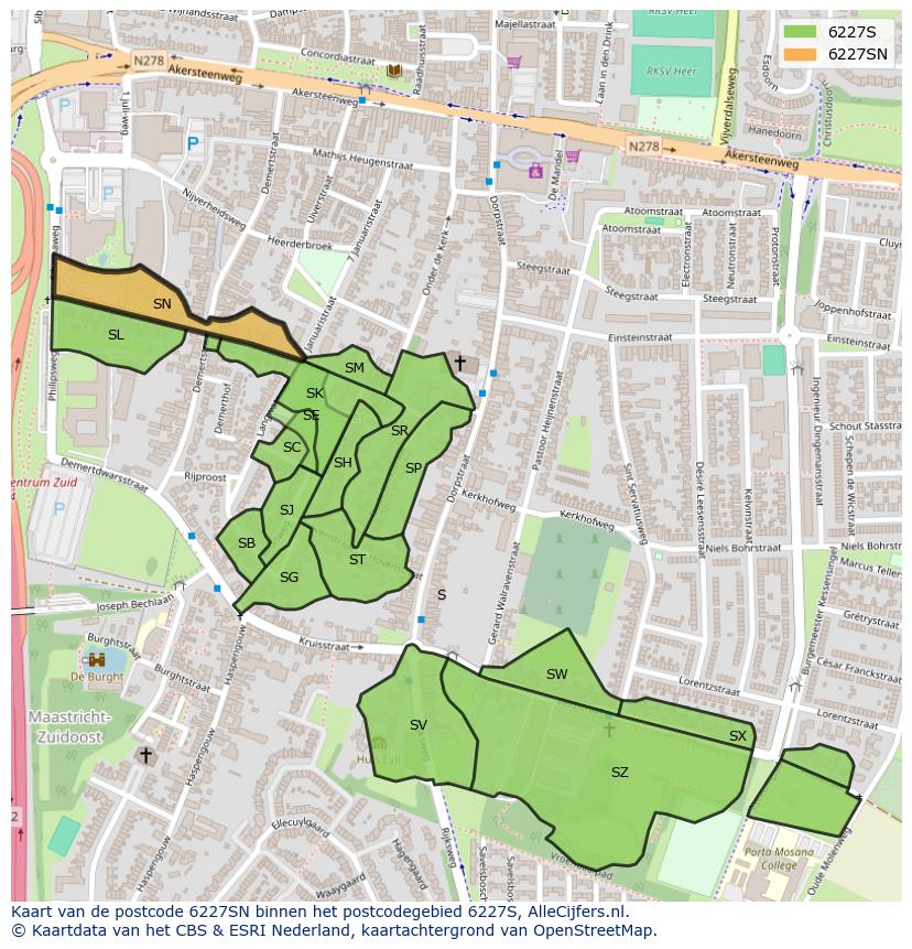 Afbeelding van het postcodegebied 6227 SN op de kaart.