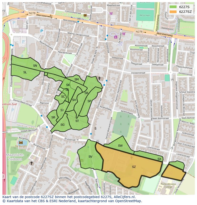 Afbeelding van het postcodegebied 6227 SZ op de kaart.