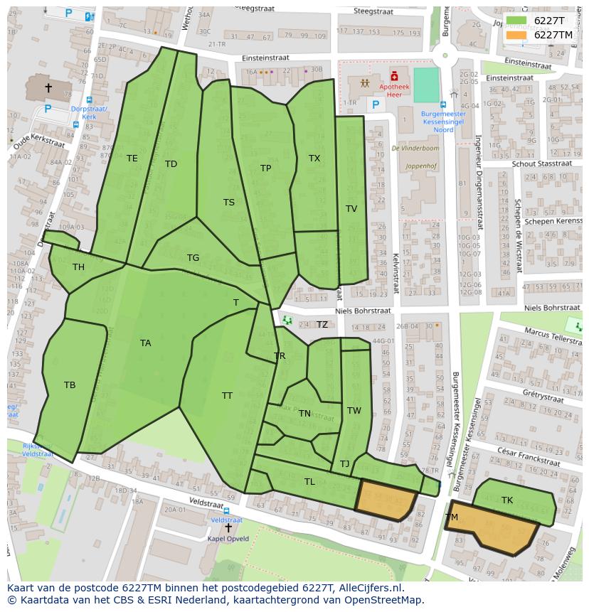 Afbeelding van het postcodegebied 6227 TM op de kaart.