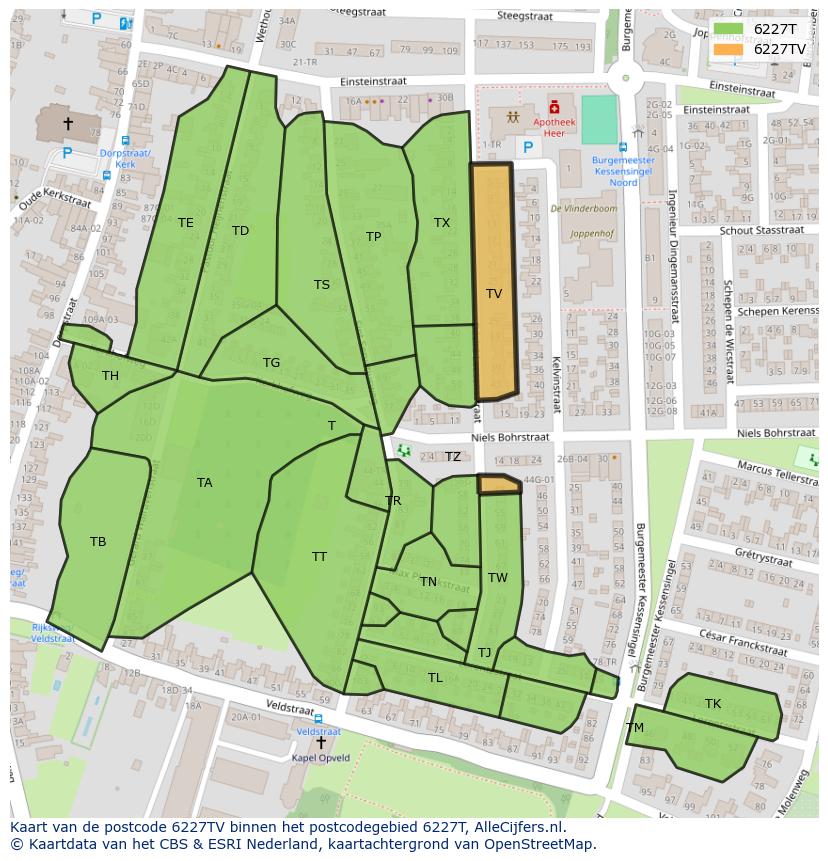 Afbeelding van het postcodegebied 6227 TV op de kaart.