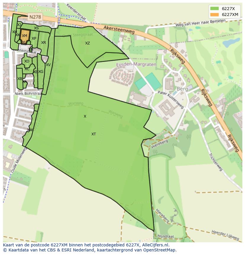 Afbeelding van het postcodegebied 6227 XM op de kaart.