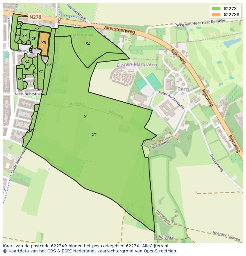 Afbeelding van het postcodegebied 6227 XR op de kaart.