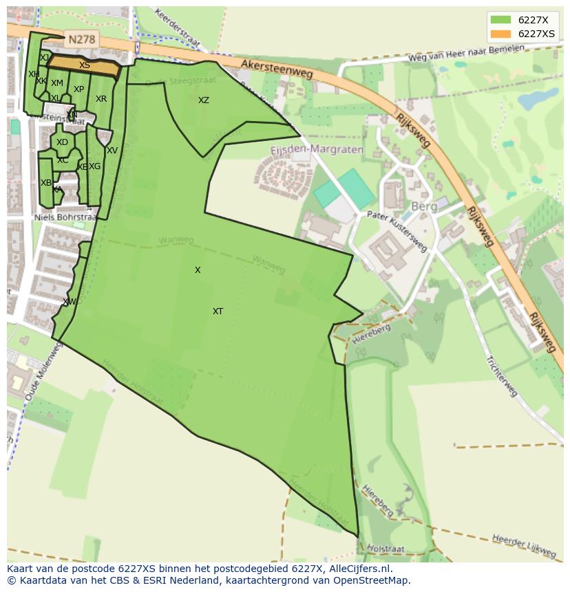 Afbeelding van het postcodegebied 6227 XS op de kaart.